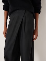 Hush Black Pinstripe Wrap Detail Trousers - Image 3 of 5