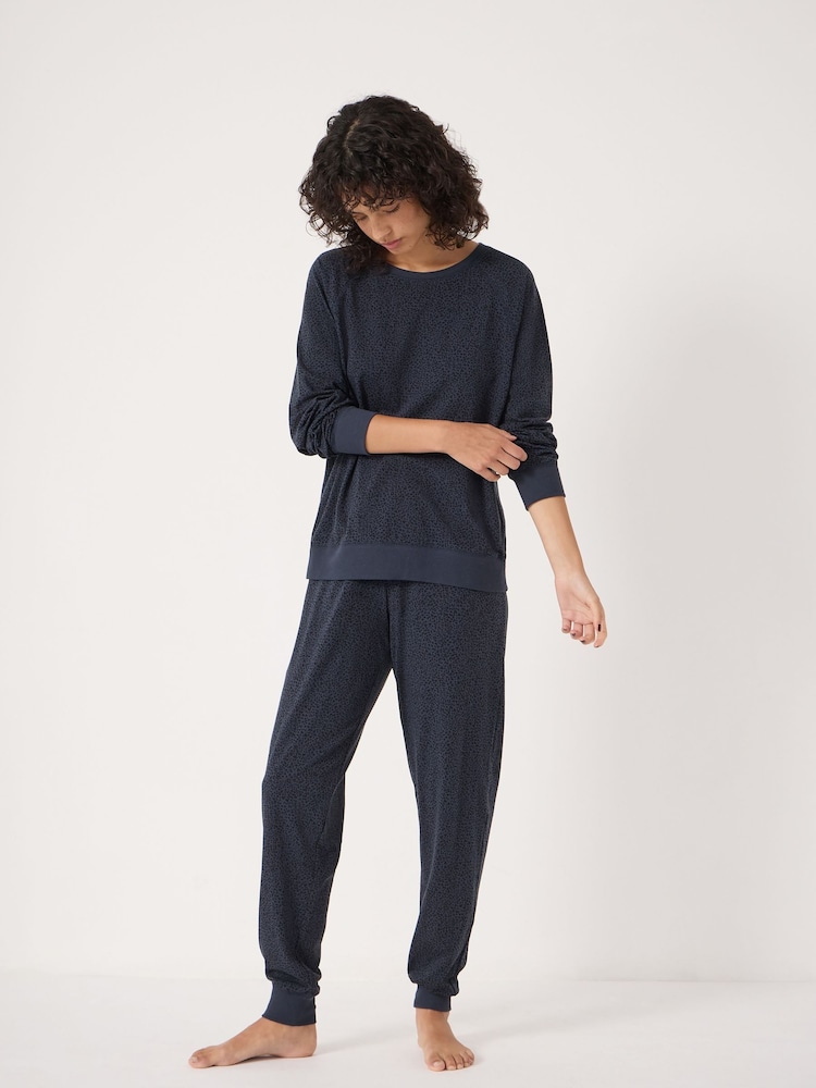Hush Blue Joelle Jersey Joggers Animal Print Pyjamas - Image 1 of 5
