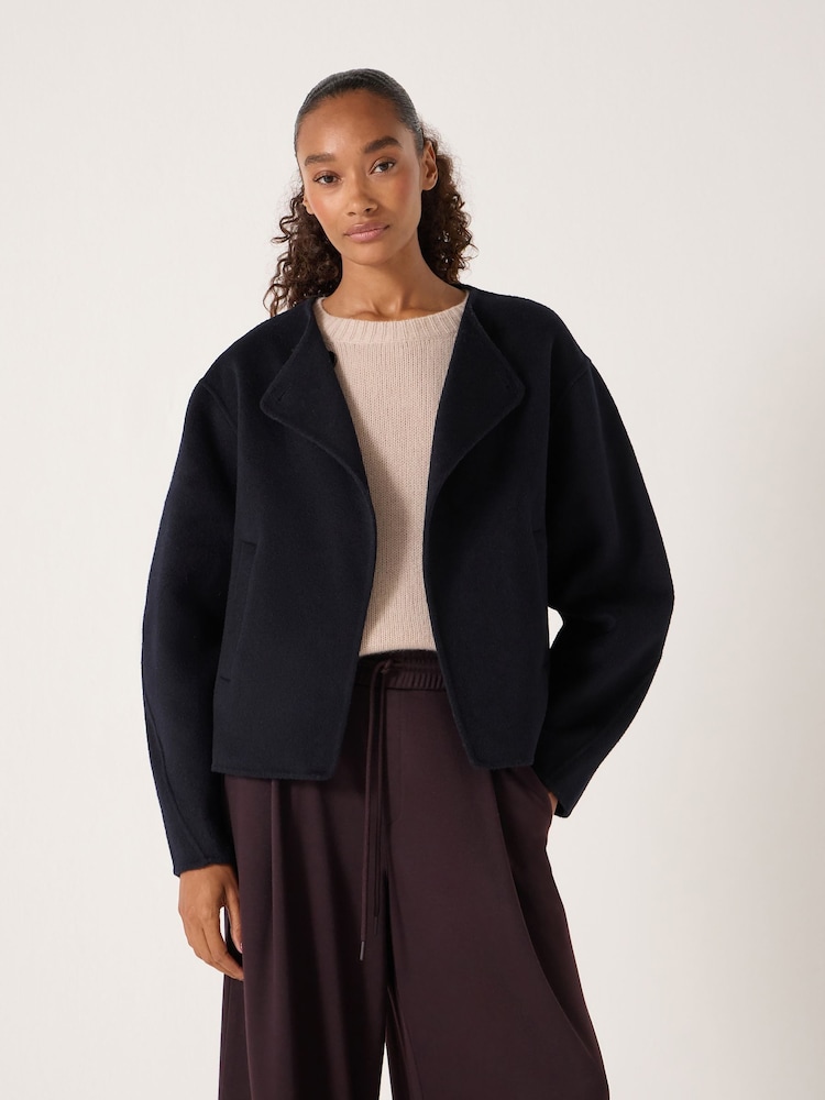 Hush Blue Pure Wool Double Faced Collarless Jacket - Image 1 of 6