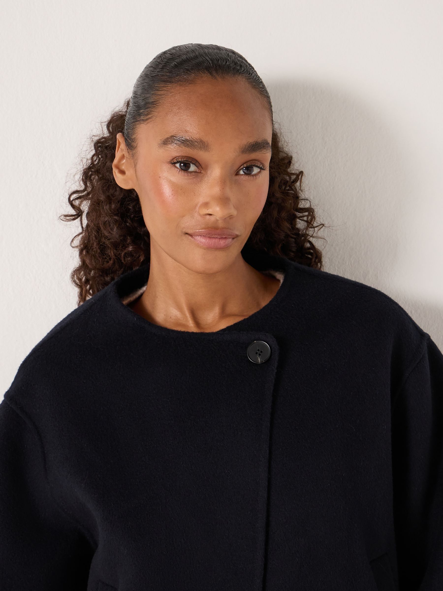 Buy Hush Blue Pure Wool Double Faced Collarless Jacket from Next USA