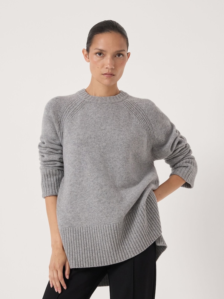 Hush Grey Longline Merino Wool Jumper - Image 1 of 6