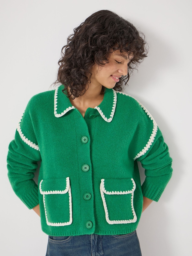 Hush Green Wool Blend Whipstitch Trim Shirt Jacket - Image 2 of 5 Hush Green Wool Blend Whipstitch Trim Shirt Jacket - Image 2 of 5