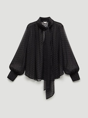 Hush Tie Neck Flocked Spot Blouse - Imagen 5 de 5