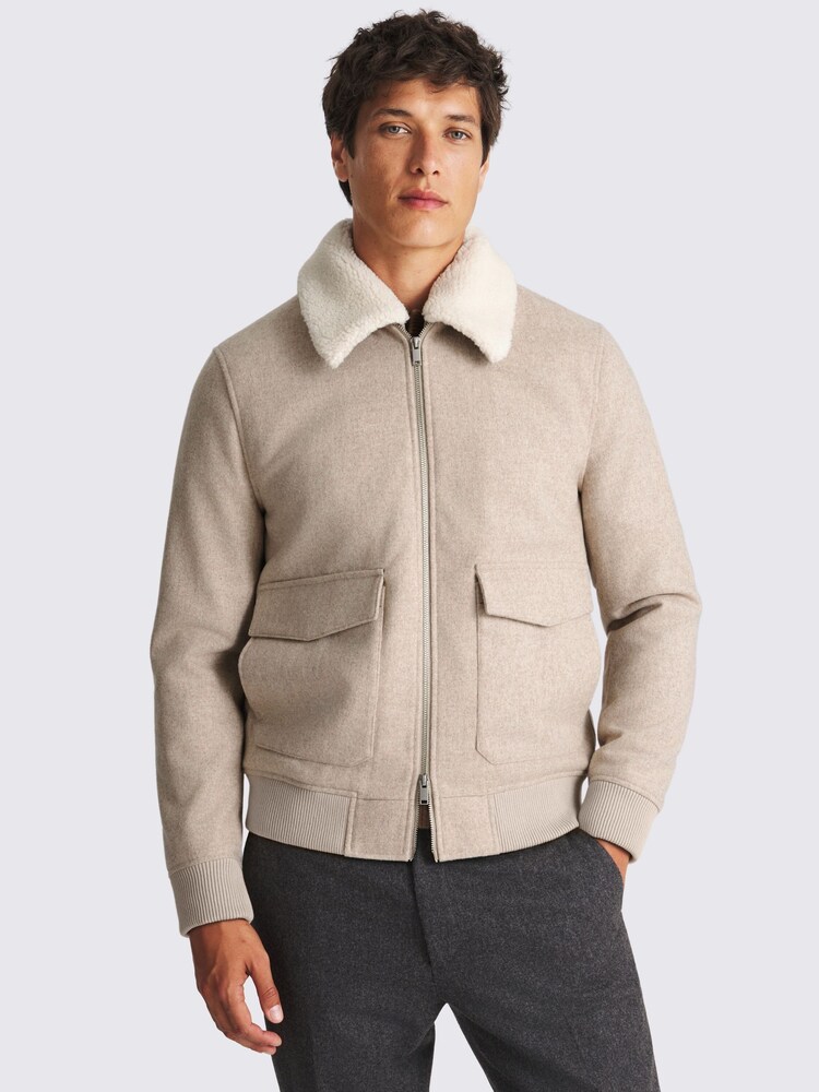 MOSS Natural Borg Bomber Jacket - Image 2 of 4
