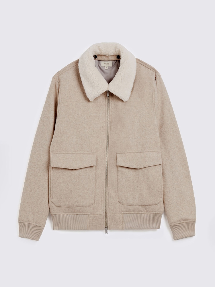 MOSS Oatmeal Borg Bomber Jacket - Image 5 of 5 MOSS Oatmeal Borg Bomber Jacket - Image 5 of 5