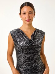 Roman Grey Velvet Burnout Cowl Neck Stretch Vest Top - Image 2 of 5