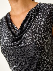 Roman Grey Velvet Burnout Cowl Neck Stretch Vest Top - Image 3 of 5