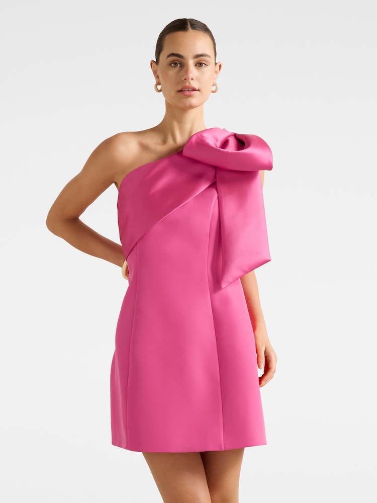 Forever New Pink Holly Asymmetrical Bow Mini Dress - Image 1 of 5 Forever New Pink Holly Asymmetrical Bow Mini Dress - Image 1 of 5