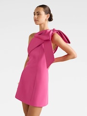 Forever New Pink Holly Asymmetrical Bow Mini Dress - Image 4 of 5