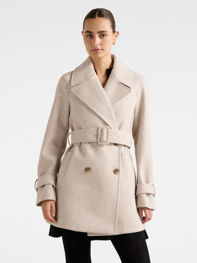 Forever New Natural Belle Short Wrap Coat - Image 1 of 5 Forever New Natural Belle Short Wrap Coat - Image 1 of 5