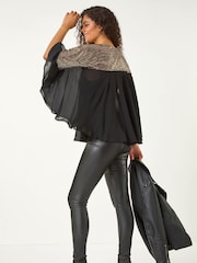 Roman Metallic Sequin Yoke Frilled Tunic Top - Image 2 of 5
