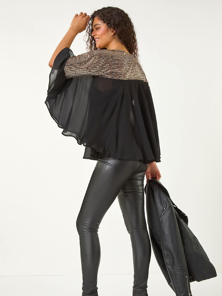 Roman Metallic Sequin Yoke Frilled Tunic Top - Image 2 of 5