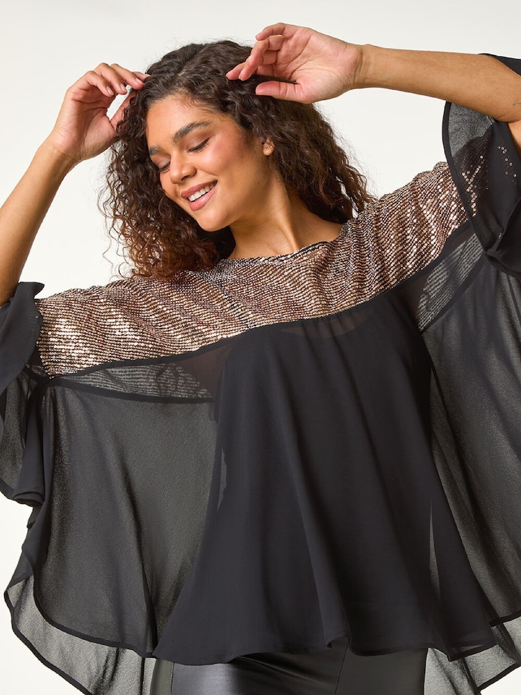 Roman Metallic Sequin Yoke Frilled Tunic Top - Image 5 of 5 Roman Metallic Sequin Yoke Frilled Tunic Top - Image 5 of 5
