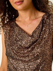 Roman Metallic Sequin Cowl Neck Stretch Jersey Vest Top - Image 3 of 5