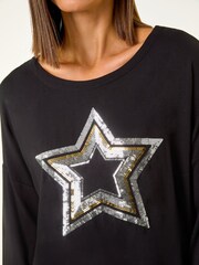 Roman Metallic Embelished Sequin Star Stretch Blouse - Image 5 of 5