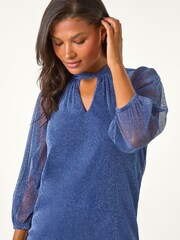 Roman Twist Neck Glitter Mesh Blouse - Bild 2 von 5