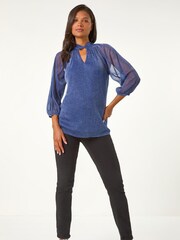 Roman Twist Neck Glitter Mesh Blouse - Bild 3 von 5