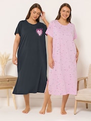 Yours Curve Blue Midaxi Nightdresses 2 Pack - Image 1 of 7