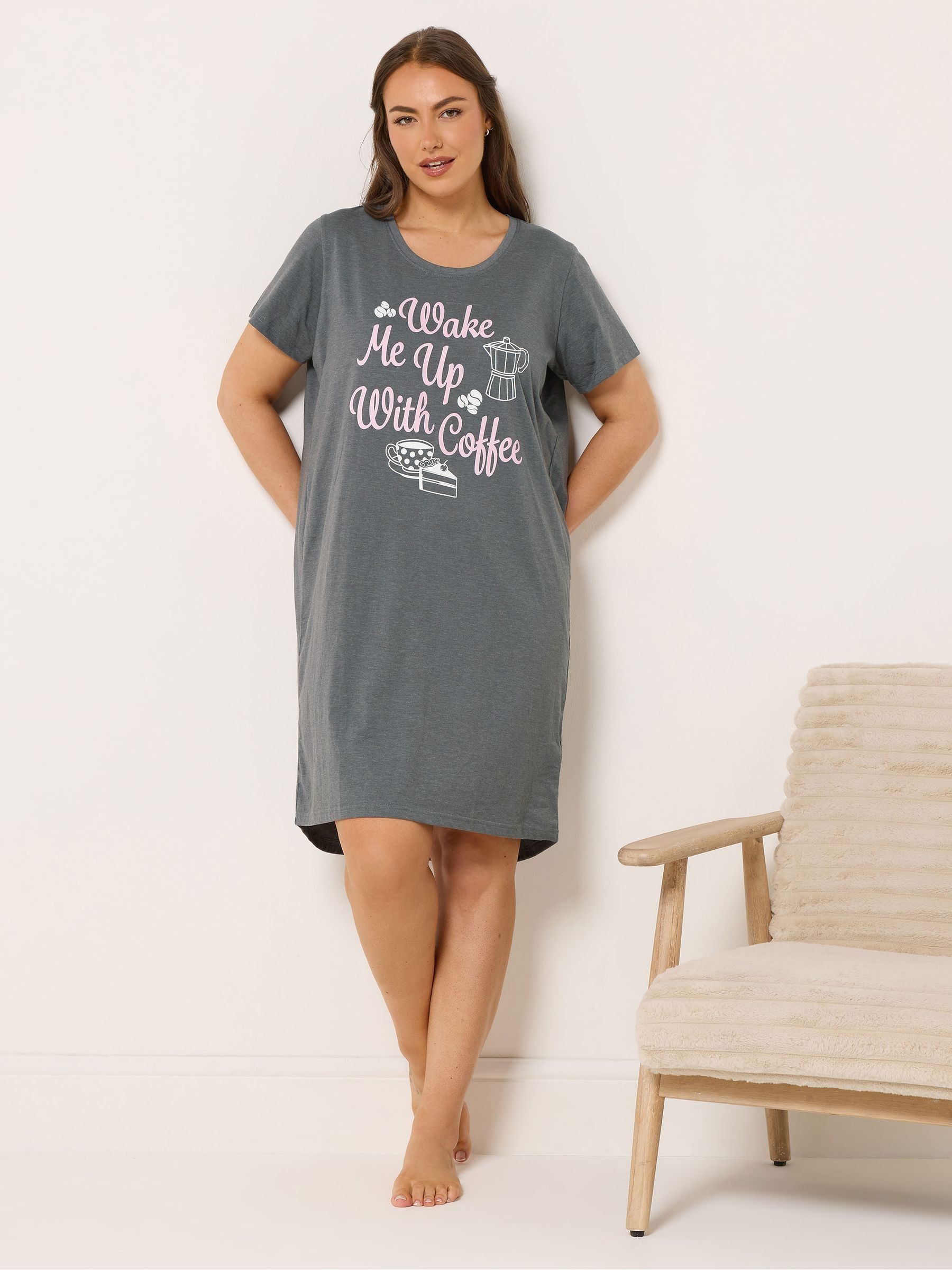 Buy Yours Curve Grey Dipped Back Nightdresses 2 Pack from Next USA
