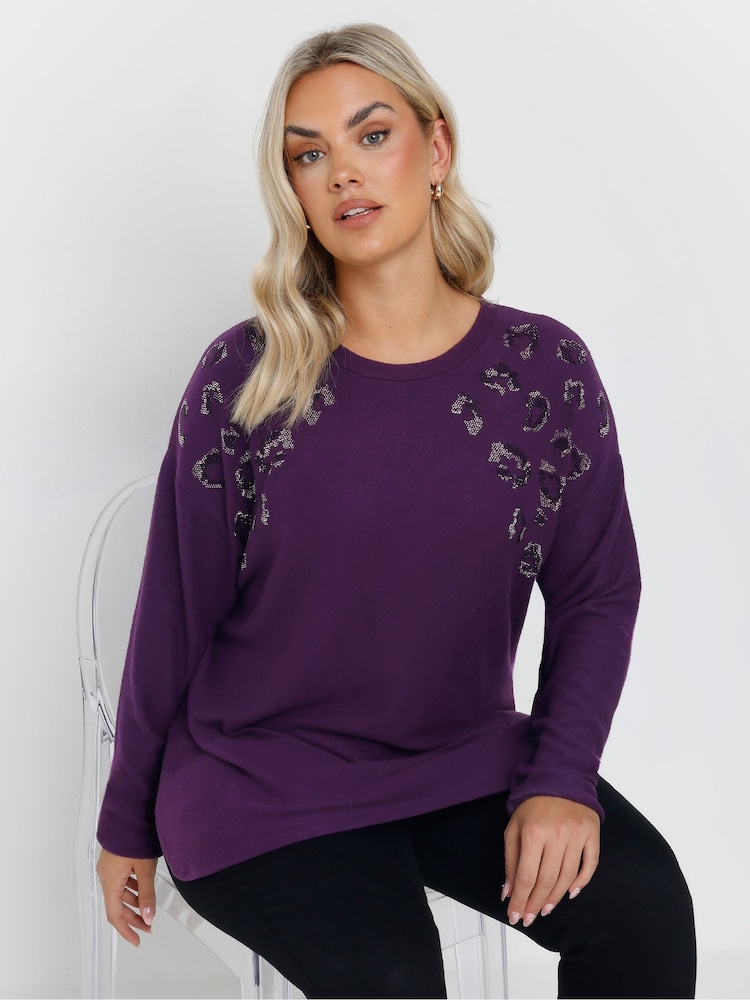 Yours Curve Purple Embellished Jumper - Image 1 of 5