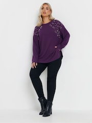 Yours Curve Purple Embellished Jumper - Image 2 of 5