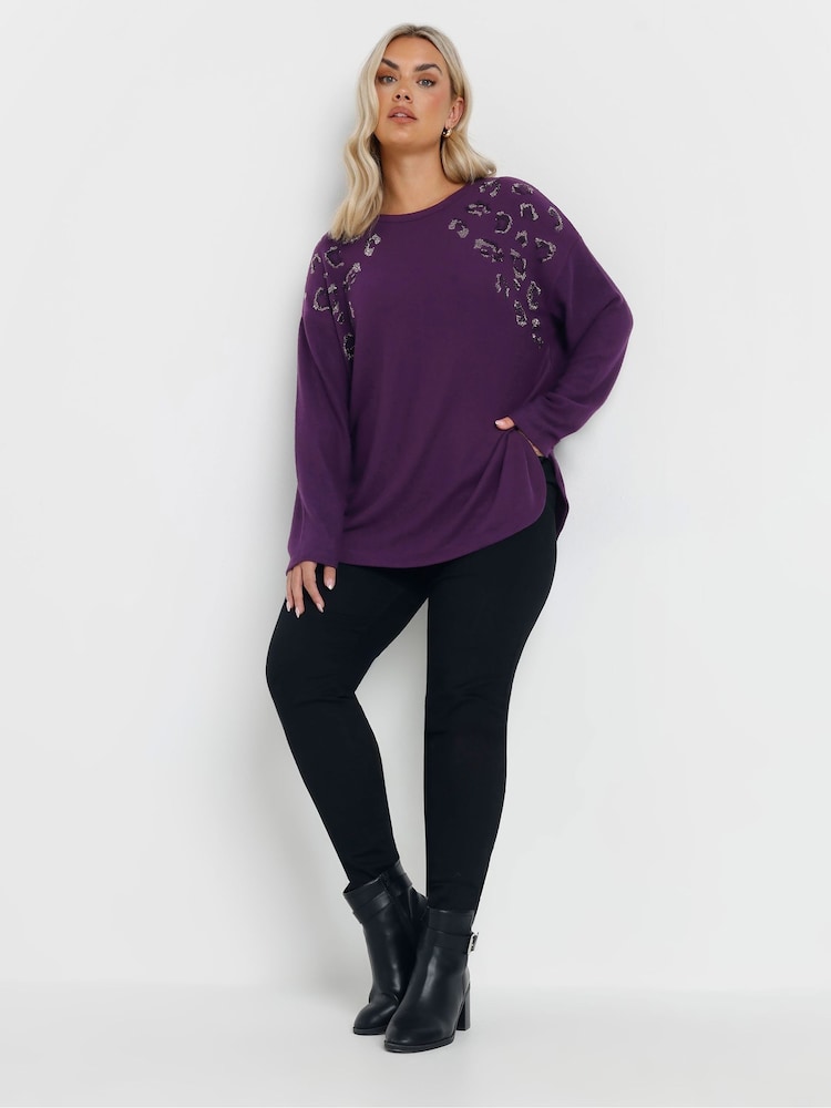 Yours Curve Purple Embellished Jumper - Image 2 of 5