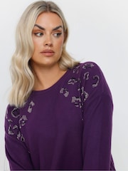 Yours Curve Purple Embellished Jumper - Image 4 of 5