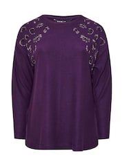 Yours Curve Purple Embellished Jumper - Image 5 of 5