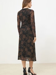 M&Co Brown Floral Mesh Twist Dress - Image 3 of 5