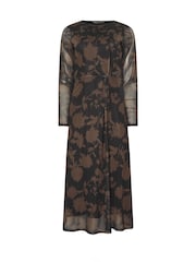 M&Co Brown Floral Mesh Twist Dress - Image 5 of 5