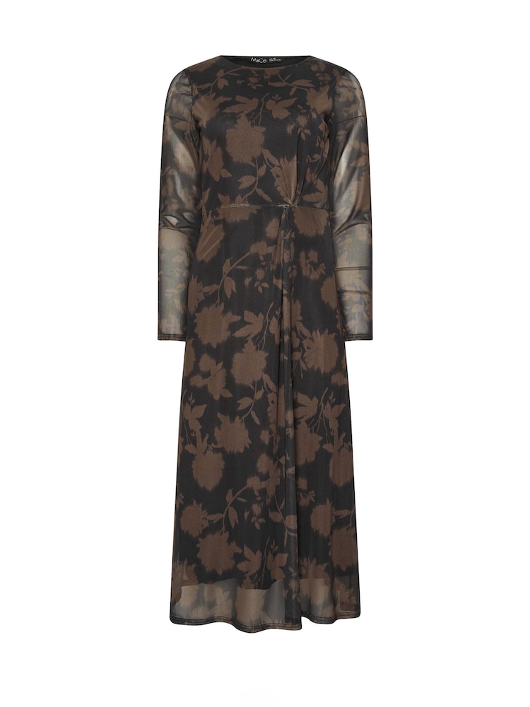 M&Co Brown Floral Mesh Twist Dress - Image 5 of 5 M&Co Brown Floral Mesh Twist Dress - Image 5 of 5