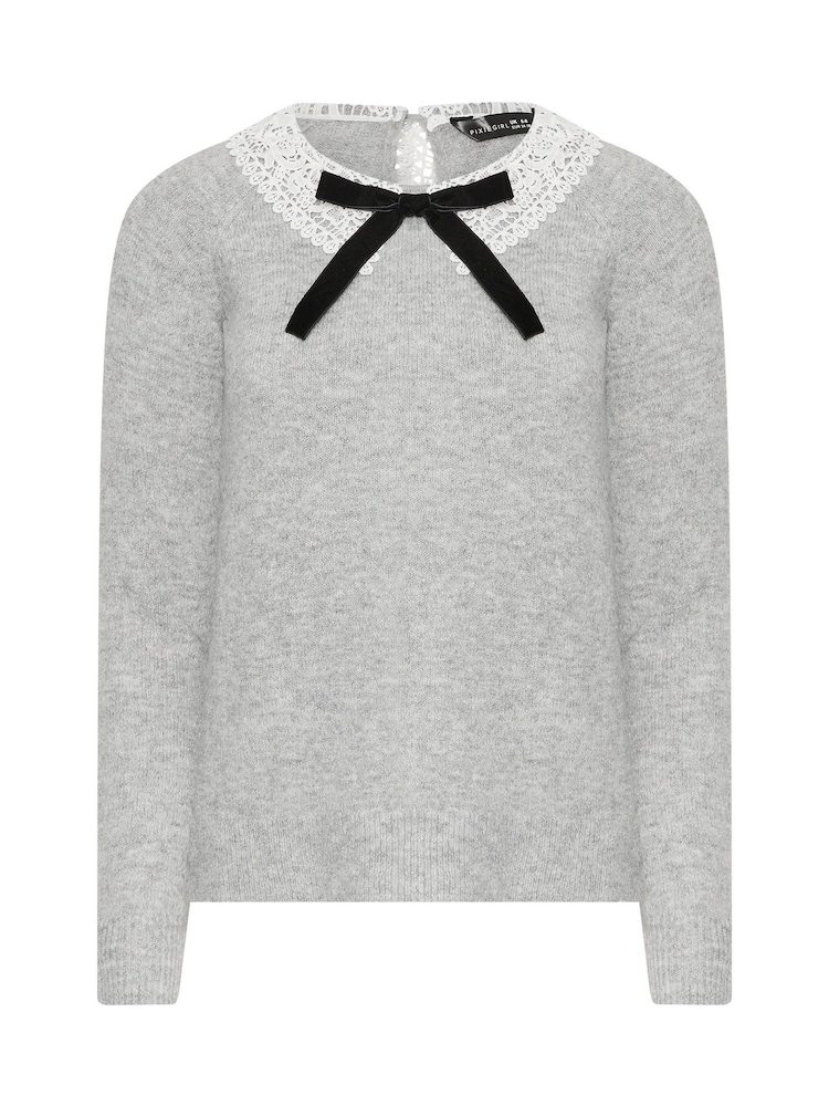 PixieGirl Petite Grey Lace Collar Jumper - Image 5 of 5 PixieGirl Petite Grey Lace Collar Jumper - Image 5 of 5