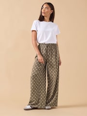 PixieGirl Petite Brown Bubble Crepe Wide Leg Trousers - Image 2 of 5