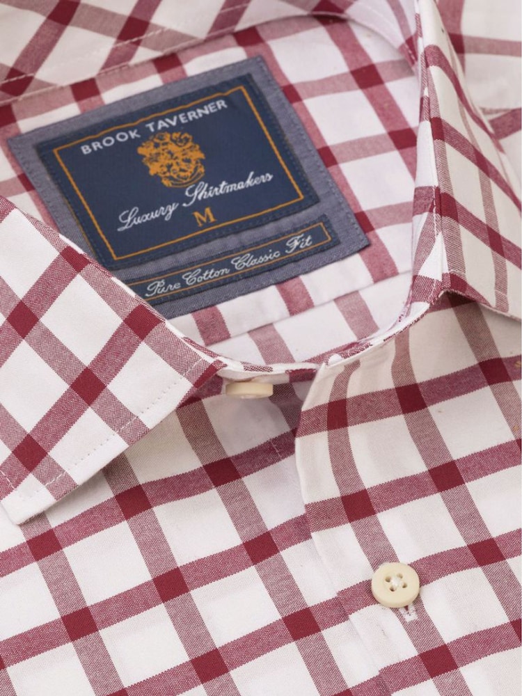 Brook Taverner Red Oxford Grid Check Shirt - Image 2 of 3 Brook Taverner Red Oxford Grid Check Shirt - Image 2 of 3