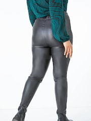 Roman Black Curve Faux Leather Elastic Waist Trousers - Image 4 of 4