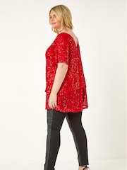 Roman Red Curve Flare Sleeve Sequin Blouse - Image 3 of 5