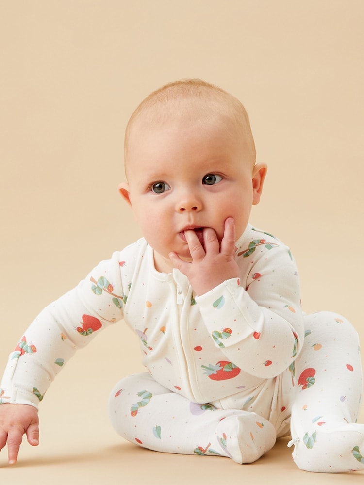 MORI Cream Supersoft Very Hungry Caterpillar Two Way Zip Sleepsuit - Image 2 of 4 MORI Cream Supersoft Very Hungry Caterpillar Two Way Zip Sleepsuit - Image 2 of 4