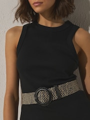 Black/White Wide Geometric Pattern Raffia Belt - Image 1 of 5