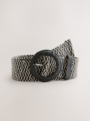 Black/White Wide Geometric Pattern Raffia Belt - Image 3 of 5