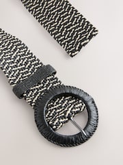 Black/White Wide Geometric Pattern Raffia Belt - Image 4 of 5