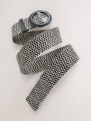 Black/White Wide Geometric Pattern Raffia Belt - Image 5 of 5
