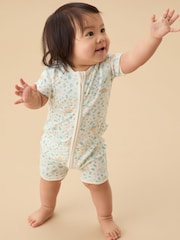 MORI Cream Peter Rabbit Short Sleeve Zip Up Rompersuit - Image 1 of 4
