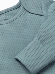 أزرق - MORI Supersoft Ribbed Stretch Long Sleeve Envelope Neckline Bodysuit - صورة 3 من 3