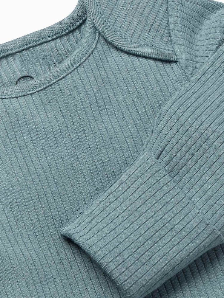 أزرق - MORI Supersoft Ribbed Stretch Long Sleeve Envelope Neckline Bodysuit - صورة 3 من 3