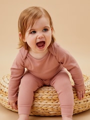 وردي - MORI Supersoft Ribbed Stretch Long Sleeve Envelope Neckline Bodysuit - صورة 1 من 2