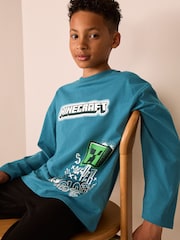 Teal Blue Long Sleeve Minecraft T-Shirt (3-16yrs) - Image 1 of 10
