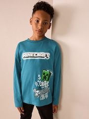 Teal Blue Long Sleeve Minecraft T-Shirt (3-16yrs) - Image 4 of 10