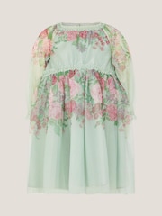 Monsoon Green Baby Nadia Long Sleeve Rose Party Dress - Image 1 of 3