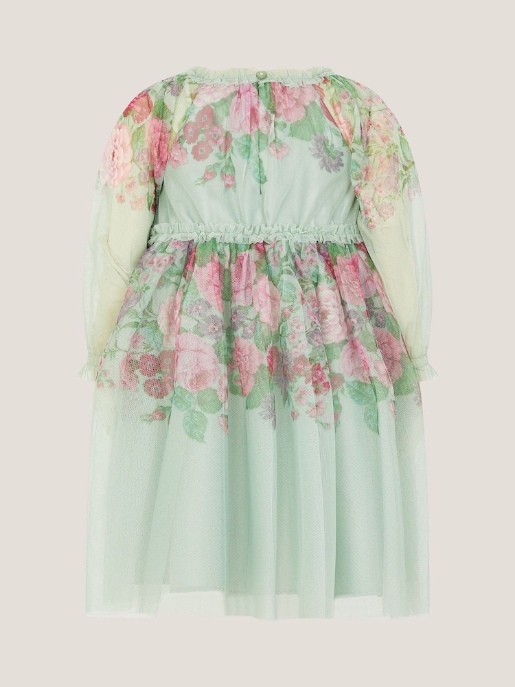 Monsoon Green Baby Nadia Long Sleeve Rose Party Dress - Image 2 of 3