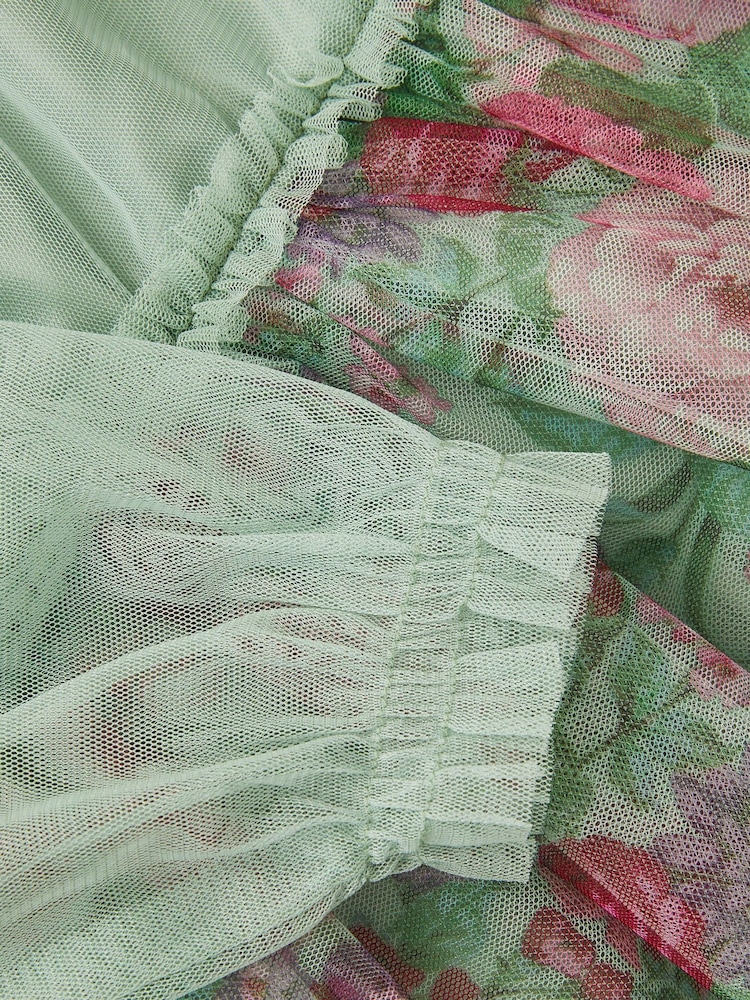 Monsoon Green Baby Nadia Long Sleeve Rose Party Dress - Image 3 of 3